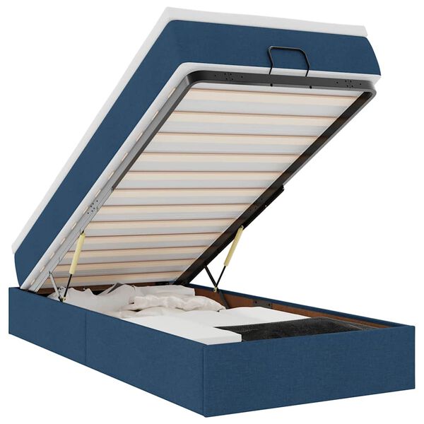 vidaXL Estrutura de cama otomana com colch&atilde;o 100x200cm tecido azul