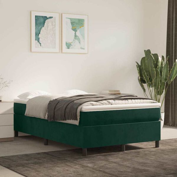 vidaXL Estrutura de cama com molas 120x200 cm veludo verde-escuro
