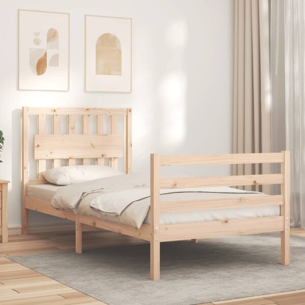 vidaXL Estrutura de cama com cabeceira 90x200 cm madeira maci&ccedil;a