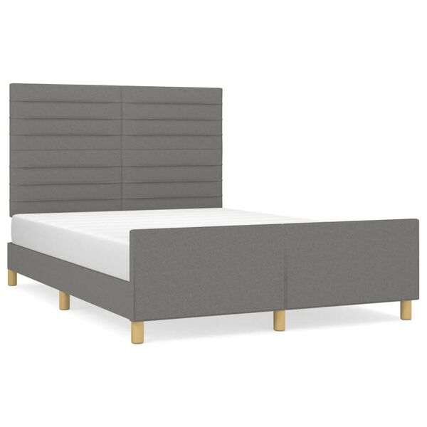vidaXL Estrutura de cama sem colch&atilde;o 140x200 cm tecido cinzento-escuro