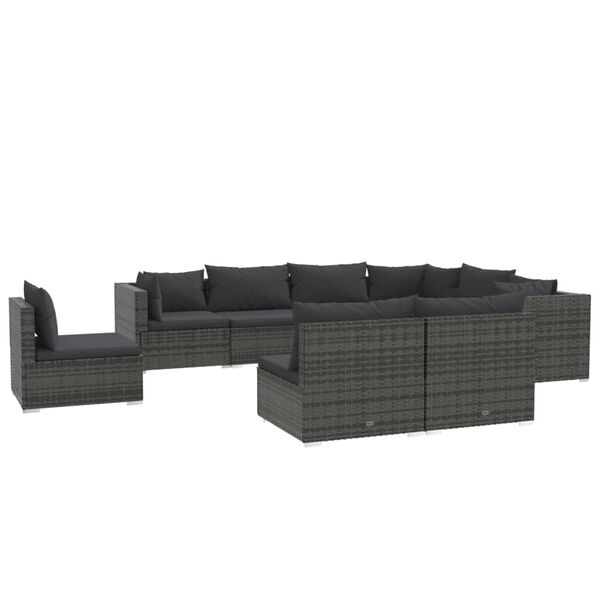 vidaXL 9 pcs conjunto lounge de jardim c/ almofad&otilde;es vime PE cinzento