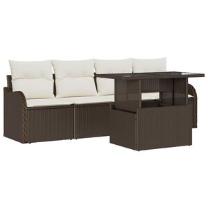 vidaXL Conjunto de Sof&aacute; de Jardim com almofada Manual 5 pcs Castanho