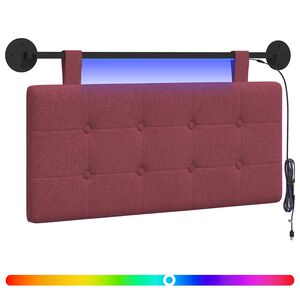 vidaXL Cabeceira suspensa Com luz LED Vinho Vermelho Tecido