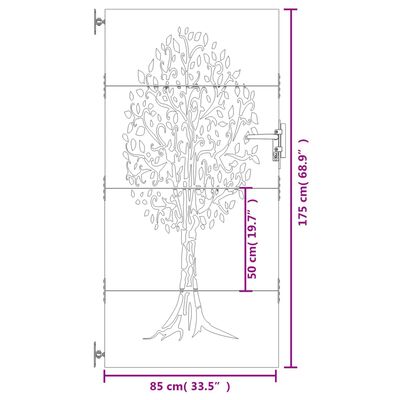 vidaXL Portão de jardim 85x175 cm aço corten design árvore