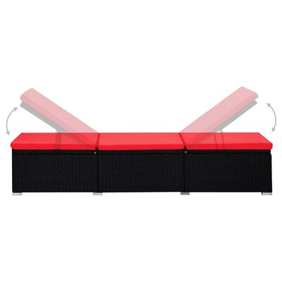 vidaXL Espreguiçadeira com almofadão e mesa de centro vime PE vermelho