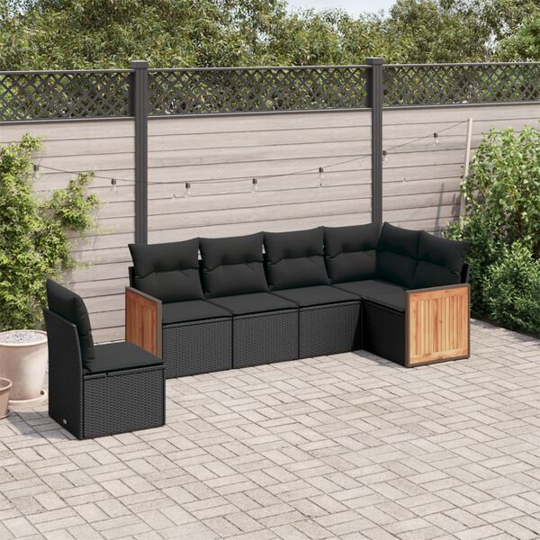vidaXL 6 pcs conjunto sof&aacute;s de jardim c/ almofad&otilde;es vime PE preto