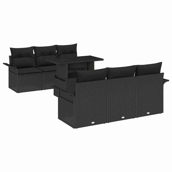 vidaXL Conjunto de Sof&aacute; de Jardim com almofada 7 pcs Preto vime PE