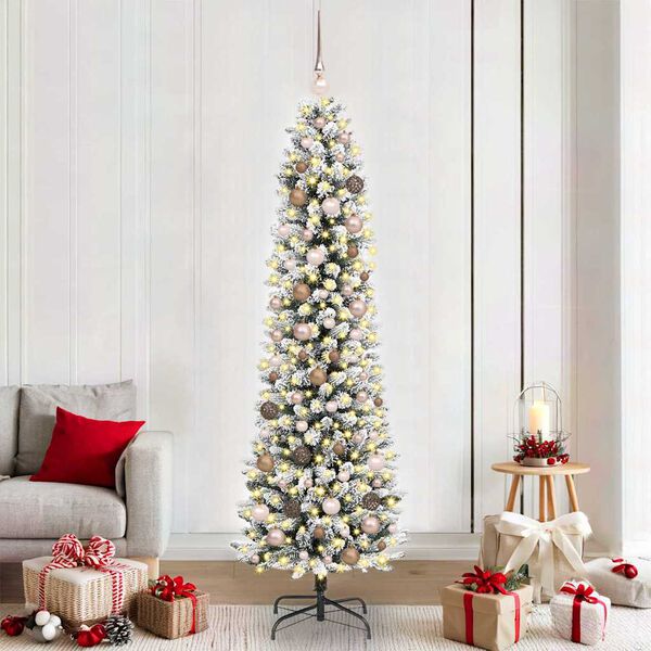 vidaXL &Aacute;rvore de Natal Artificial Branco 210 cm PVC, Metal e Pl&aacute;stico