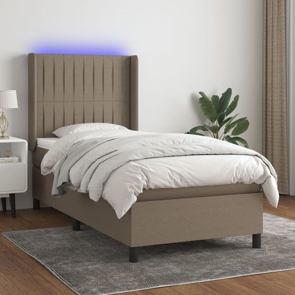 vidaXL Cama box spring + colch&atilde;o/LED 80x200cm tecido cinza-acastanhado