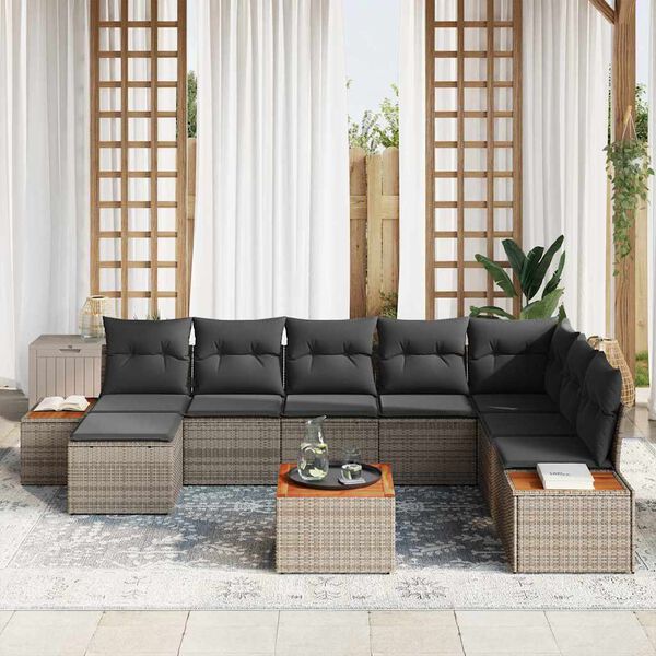 vidaXL Conjunto de Sof&aacute; de Jardim 9 pcs Cinzeto Polirattan