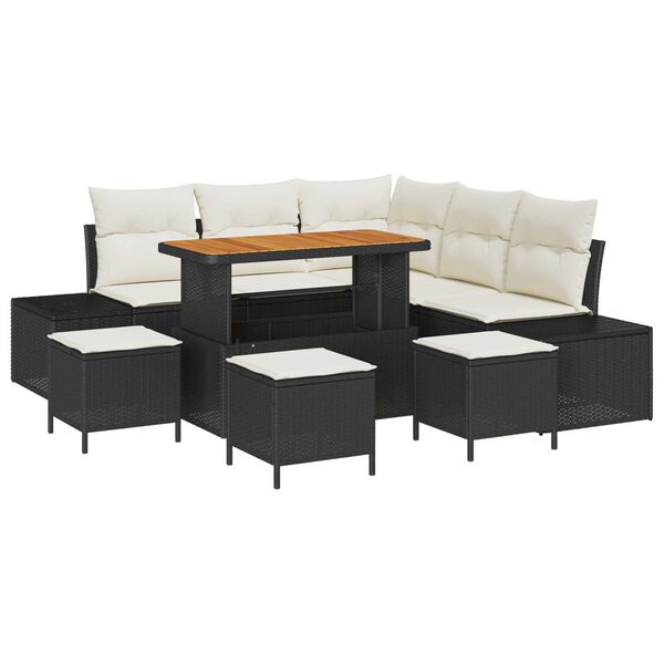 vidaXL Conjunto de Sof&aacute; de Jardim 9 pcs Preto Rattan Sint&eacute;tico