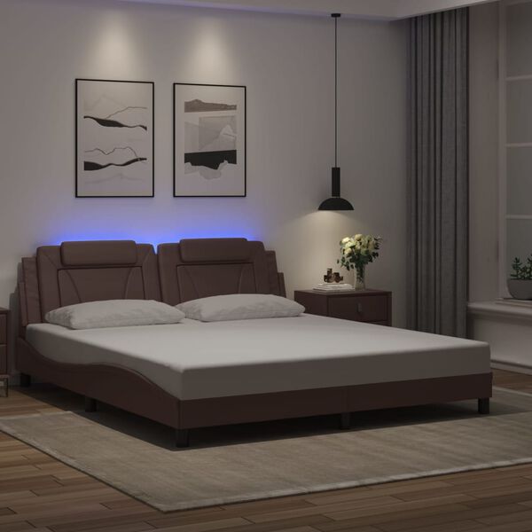 vidaXL Estrutura de cama Viana com LED sem colch&atilde;o 180x200cm castanho