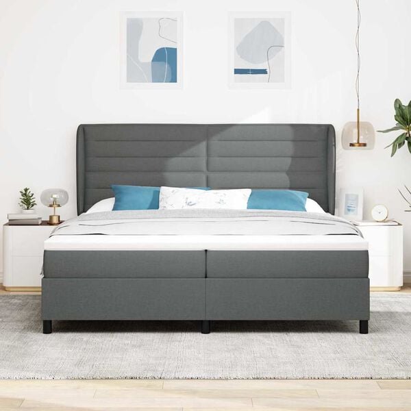 vidaXL Cama Box com colch&atilde;o Cinzento escuro 200 x 200 cm tecido