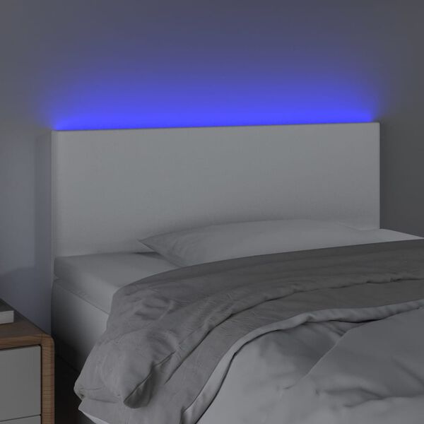 vidaXL Cabeceira de cama c/ LED couro artificial 100x5x78/88 cm branco