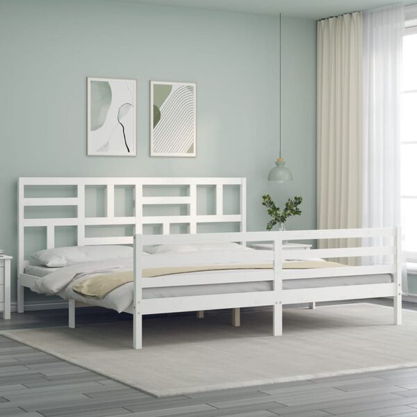 vidaXL Estrutura de cama com cabeceira 200x200cm madeira maci&ccedil;a branco