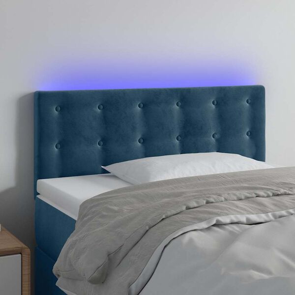 vidaXL Cabeceira de cama c/ luzes LED veludo 80x5x78/88 cm azul-escuro