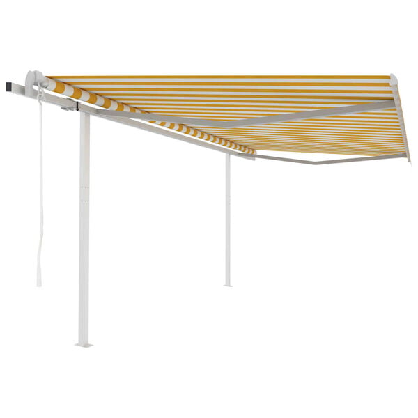 vidaXL Toldo retr&aacute;til autom&aacute;tico com postes 4x3,5 m amarelo e branco