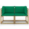 vidaXL Sof&aacute;s de canto p/ jardim c/ almofad&otilde;es 2pcs pinho impreg. verde
