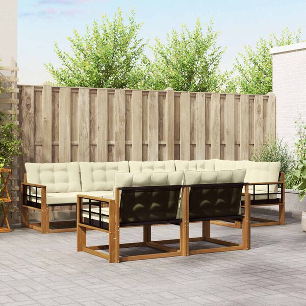 vidaXL Conjunto de Sof&aacute;s para Exterior 7 pcs Natural e Creme