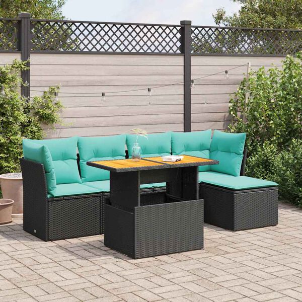 vidaXL 6 pcs conjunto sof&aacute;s de jardim c/ almofad&otilde;es vime PE preto