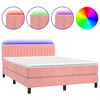 vidaXL Cama box spring c/ colch&atilde;o/LED 140x200 cm veludo rosa