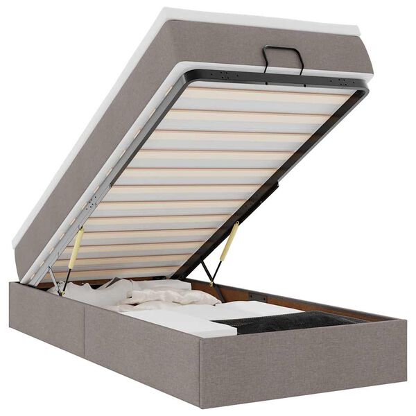 vidaXL Estrutura de cama otomana com colch&atilde;o tecido cinzento 90x190cm