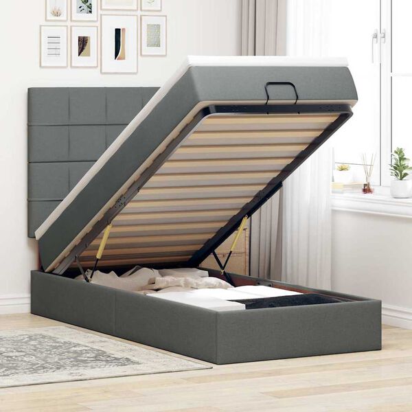 vidaXL Estrutura cama otomana colch&atilde;o 100x200cm tecido cinzento escuro