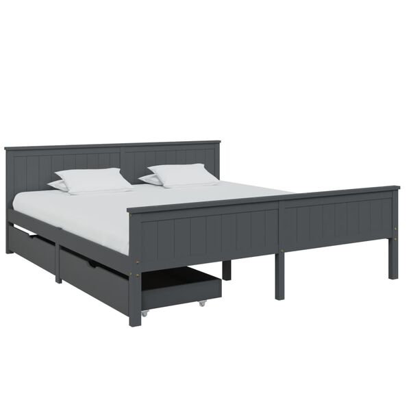 vidaXL Estrutura cama c/ 2 gavetas 180x200cm pinho maci&ccedil;o cinza-escuro