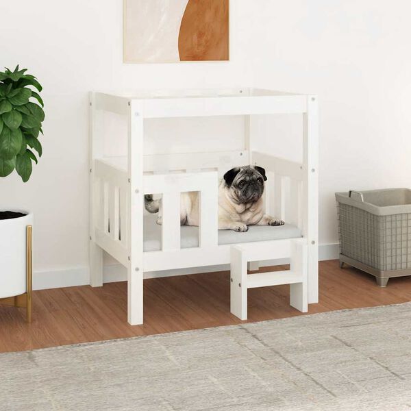 vidaXL Cama para c&atilde;es 65,5x50,5x70 cm madeira de pinho maci&ccedil;a branco
