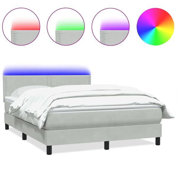 vidaXL Cama box spring c/ colch&atilde;o e LED 160x220 cm veludo cinzento-claro
