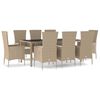 vidaXL 9 pcs conjunto de jantar p/ jardim com almofad&otilde;es vime PE bege