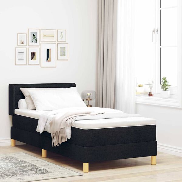 vidaXL Cama Box com colch&atilde;o com cabeceira Preto 200 x 80 cm Poli&eacute;ster