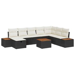 vidaXL Conjunto de Sof&aacute; de Jardim 9 pcs Preto Rattan Sint&eacute;tico