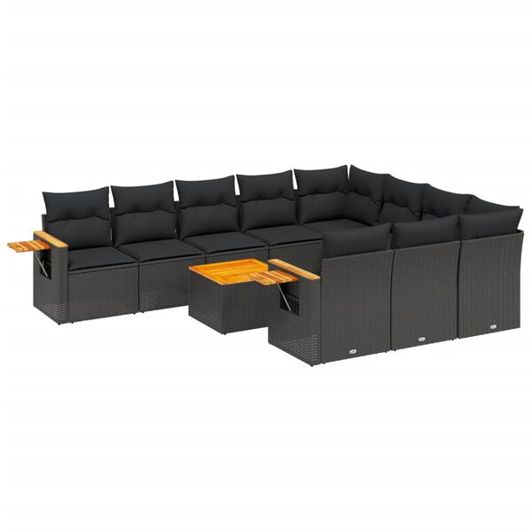vidaXL 11 pcs conjunto sof&aacute;s de jardim c/ almofad&otilde;es vime PE preto