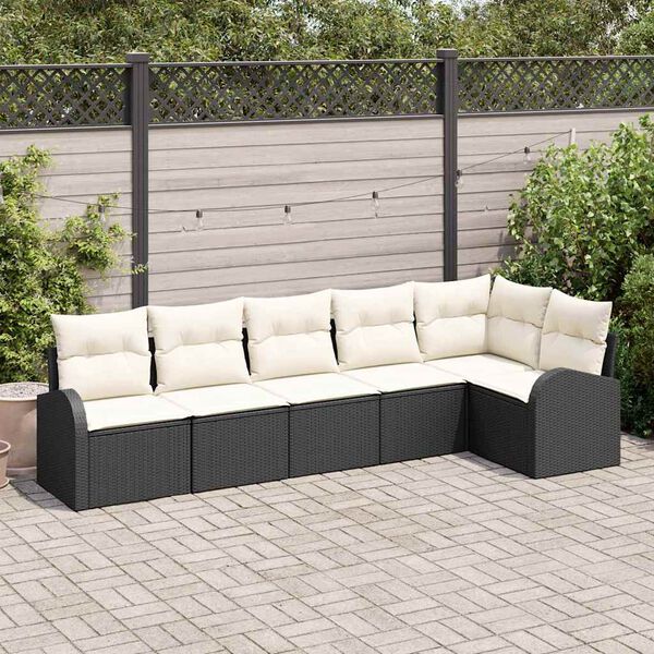 vidaXL Conjunto de Sof&aacute; de Jardim 6 pcs Preto e Branco vime PE