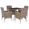 vidaXL 5 pcs conjunto jantar jardim c/ almofad&otilde;es vime PE/vidro cinza