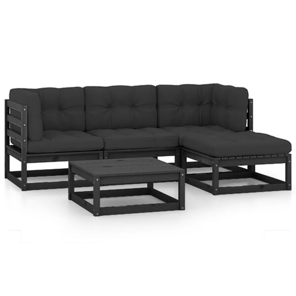 vidaXL 5 pcs conjunto longue de jardim c/ almofad&otilde;es pinho maci&ccedil;o