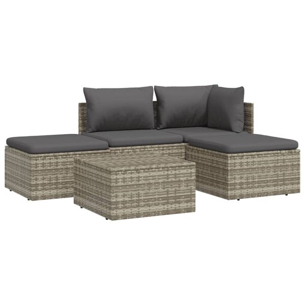 vidaXL 5 pcs conjunto lounge de jardim c/ almofad&otilde;es vime PE cinzento