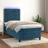 vidaXL Cama box spring c/ colch&atilde;o/LED 90x200 cm veludo azul-escuro