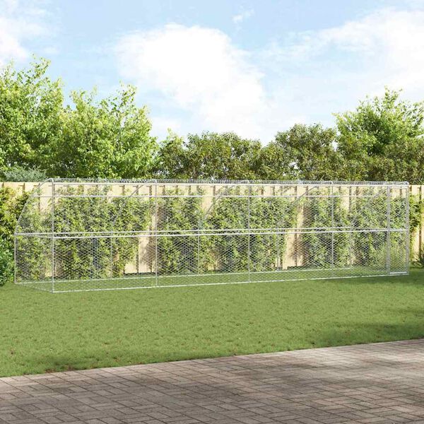 vidaXL Canil de Cachorro 4 pcs Prateado 8 x 2 x 2 m A&ccedil;o