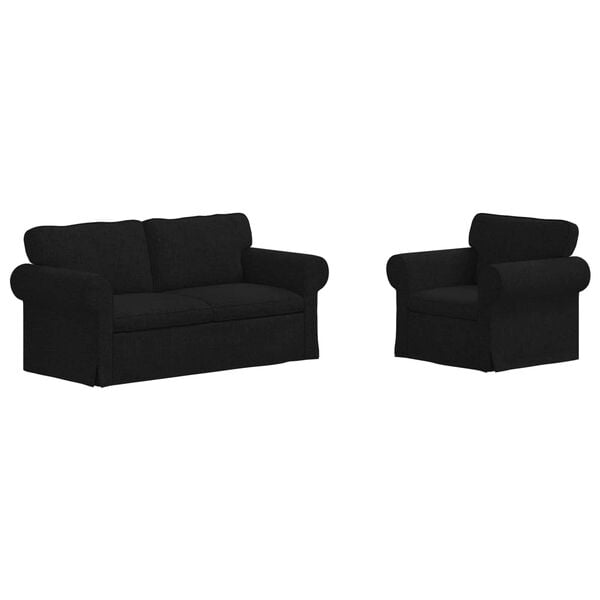 vidaXL Conjunto de Sof&aacute;s 2 pcs Preto 175 x 82 x 80 cm tecido