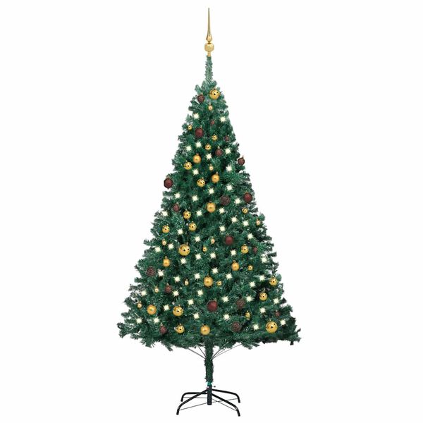 vidaXL Árvore Natal artificial pré-iluminada c/ bolas 210 cm PVC verde