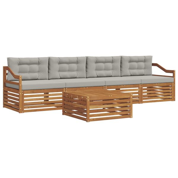 vidaXL Conjunto de Sof&aacute;s para Exterior 5 pcs Cinza Natural e Claro