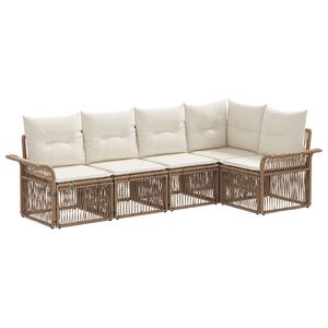 vidaXL Conjunto de Sof&aacute; de Jardim 5 unid. Bege vime PE