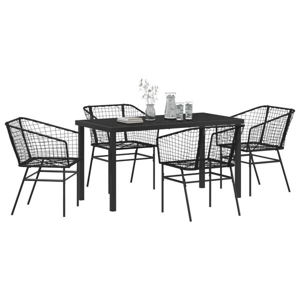 vidaXL Conjunto de Jantar para Jardim 5 pcs Preto vime PE
