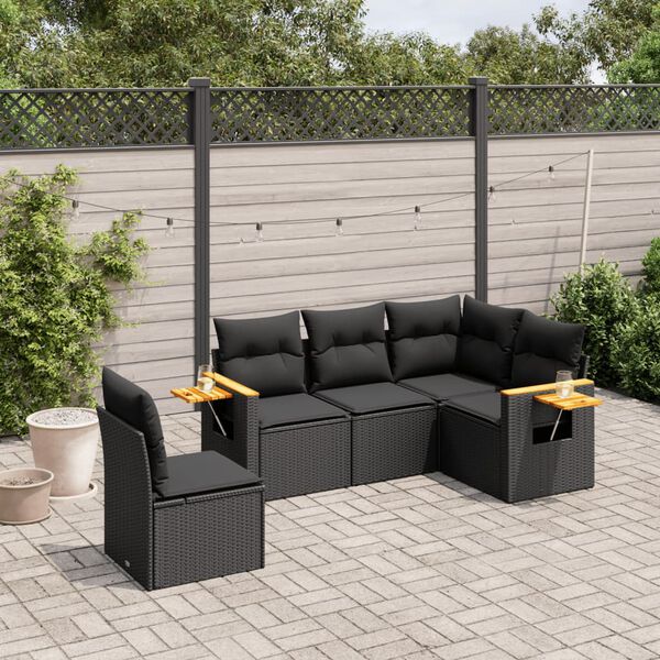 vidaXL 5 pcs conjunto sof&aacute;s de jardim com almofad&otilde;es vime PE preto