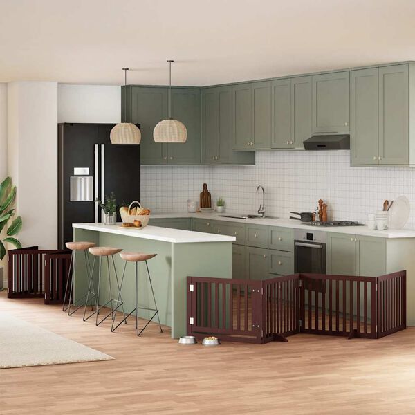 vidaXL Port&atilde;o c&atilde;es c/ porta dobr&aacute;vel 12 pain&eacute;is 960 cm &aacute;lamo castanho