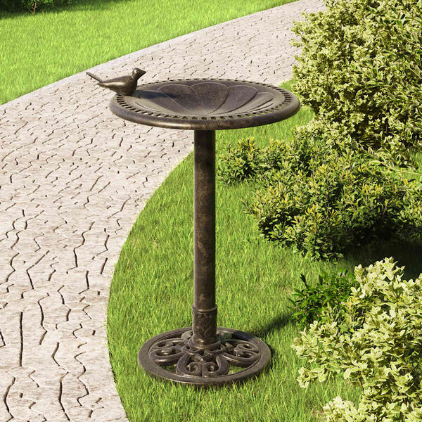 vidaXL Banheira para p&aacute;ssaros de jardim pl&aacute;stico cor bronze