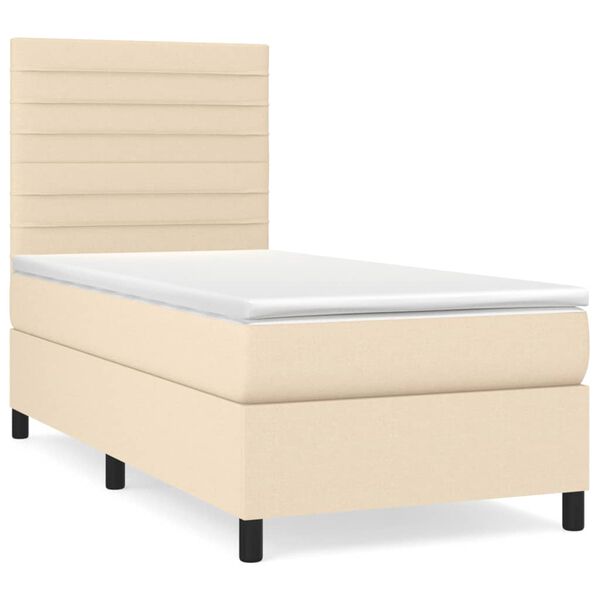vidaXL Cama com molas/colch&atilde;o 90x190 cm tecido cor creme