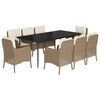 vidaXL 9 pcs conjunto de jantar p/ jardim com almofad&otilde;es vime PE bege